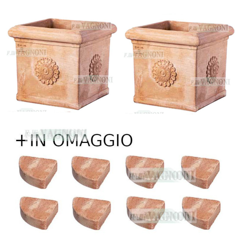 N° 2 VASI QUADRATO ROSONE + OMAGGIO CM. 35 IN TERRACOTTA TOSCANA